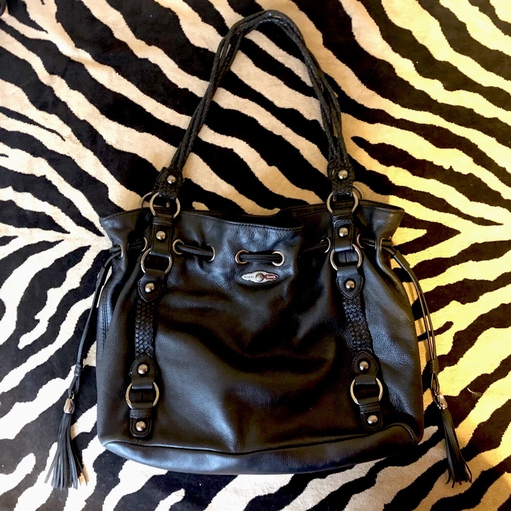 Elliott Lucca Black Pebbled Leather Satchel w/ Hardware & Braided Handles